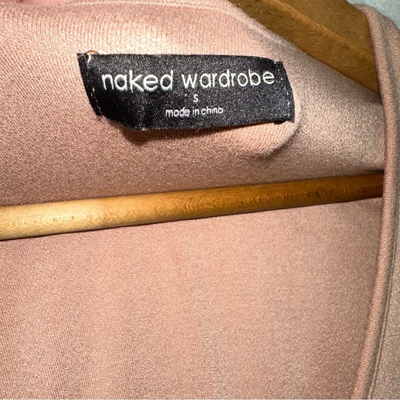 NAKED WARDROBE Deep V Long Sleeve Coco Nude Brown Bodysuit Bodycon Basics Small - Picture 3 of 9